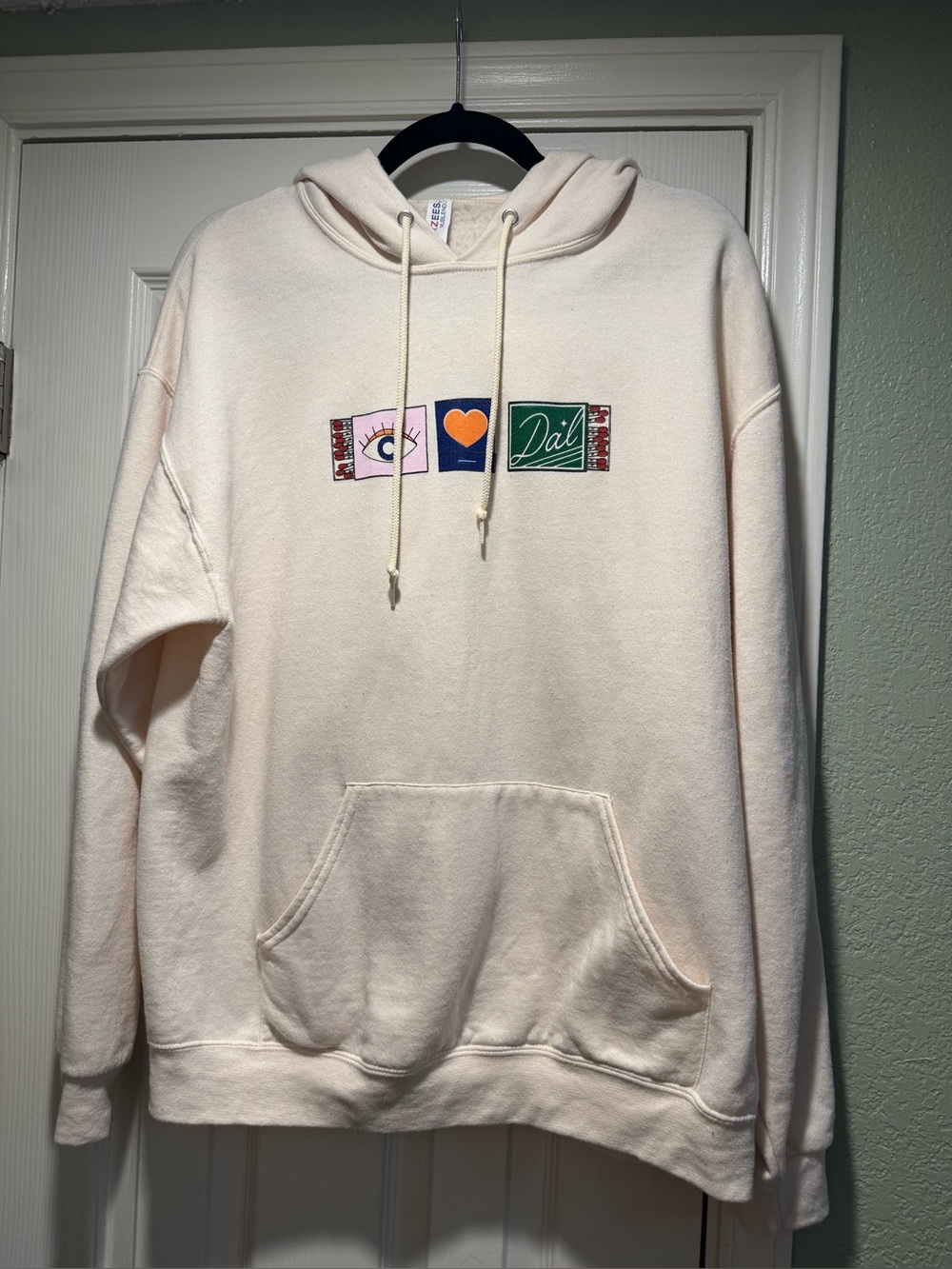 Jerzees Dallas Highlights Cream Pullover Hoodie with Graphics Front/Back Lg